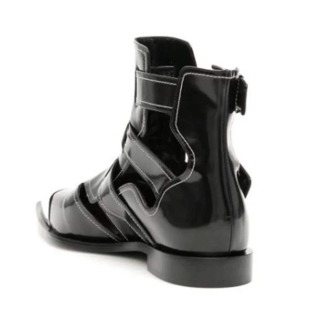 Alexander Mcqueen black leather cage ankle boots with pointy toe - Picture 13 of 15